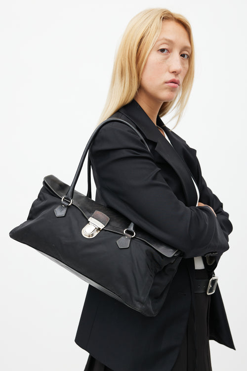 Prada Black Nylon & Leather Easy Shoulder Bag