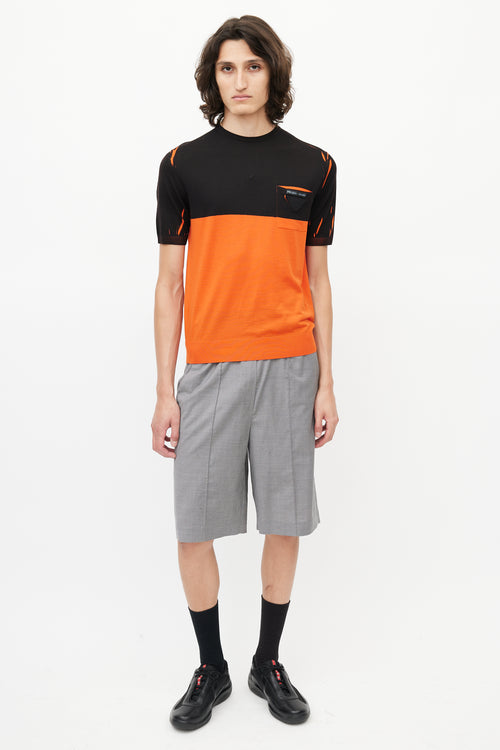 Prada Black & Orange Wool Knit T-Shirt