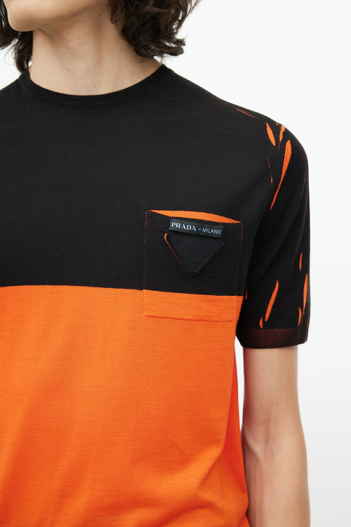 Prada Black & Orange Wool Knit T-Shirt