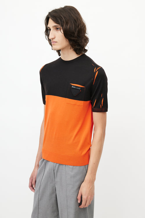 Prada Black & Orange Wool Knit T-Shirt