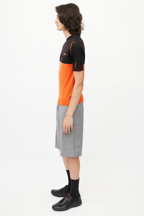 Prada Black & Orange Wool Knit T-Shirt