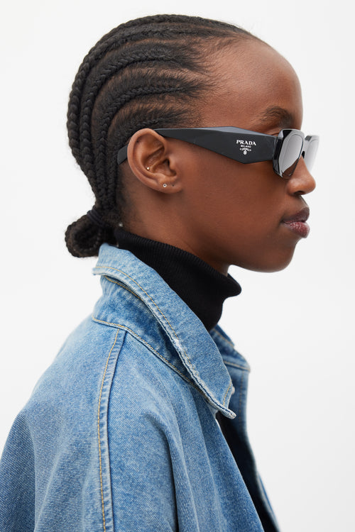 Prada Black & Silver PR17WS Rectangular Sunglasses