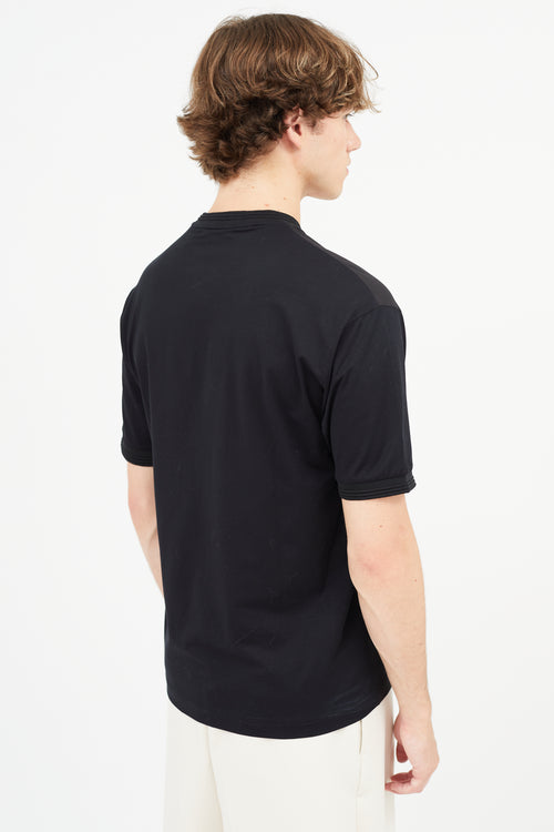Prada Black Nylon & Cotton V-Neck T-Shirt