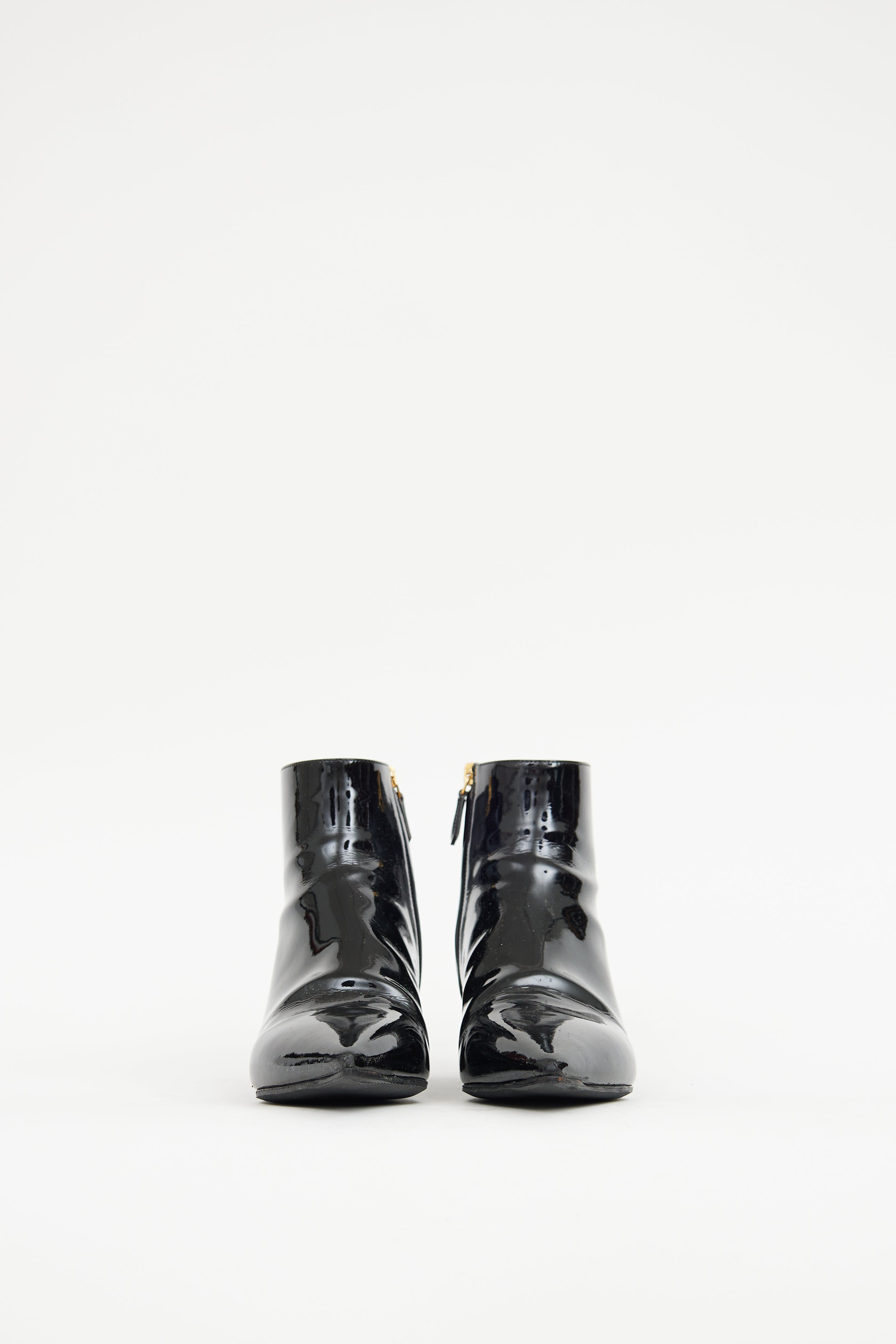Prada Black Patent Leather Pointed Toe Boot