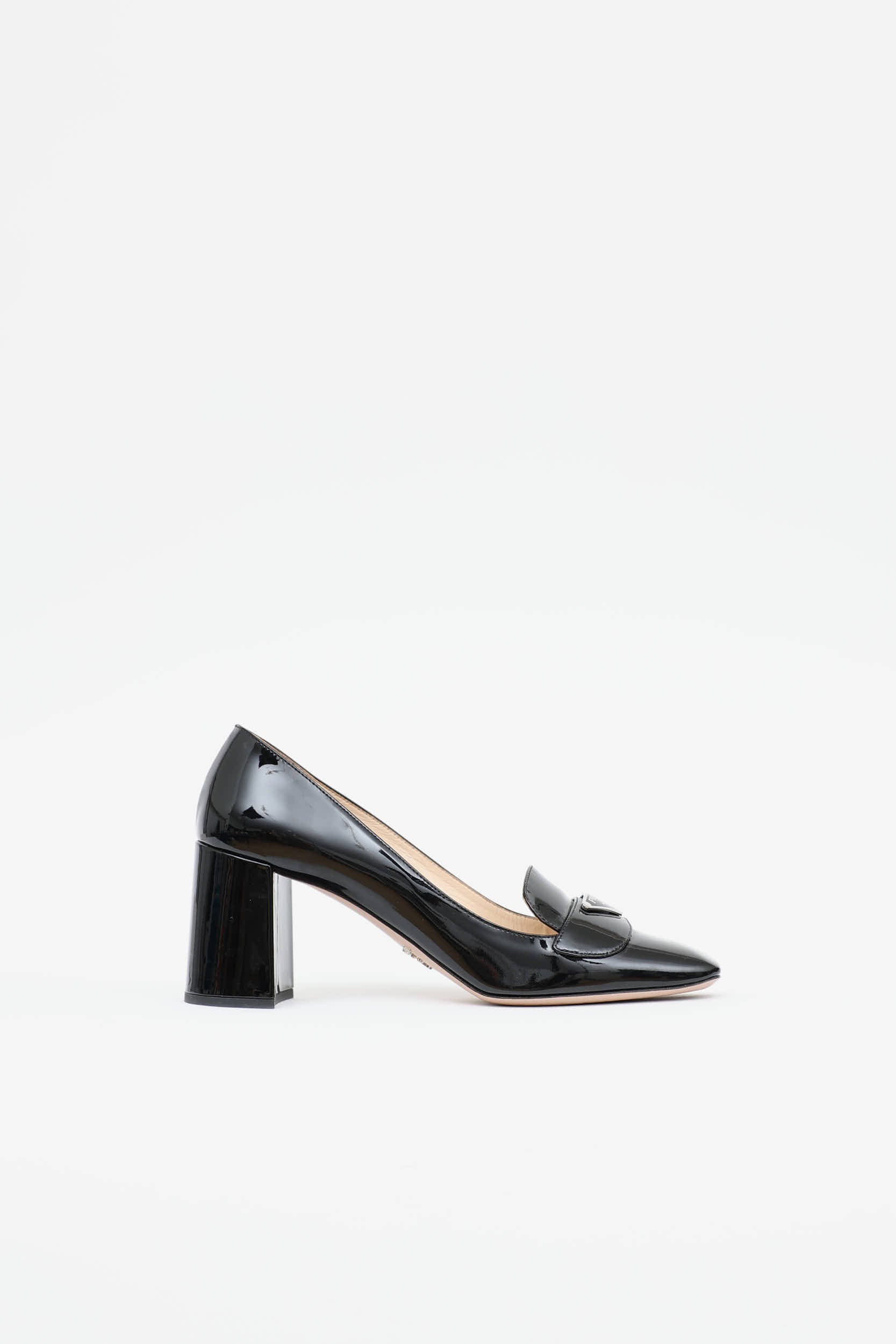 Prada Patent Logo Block Heel