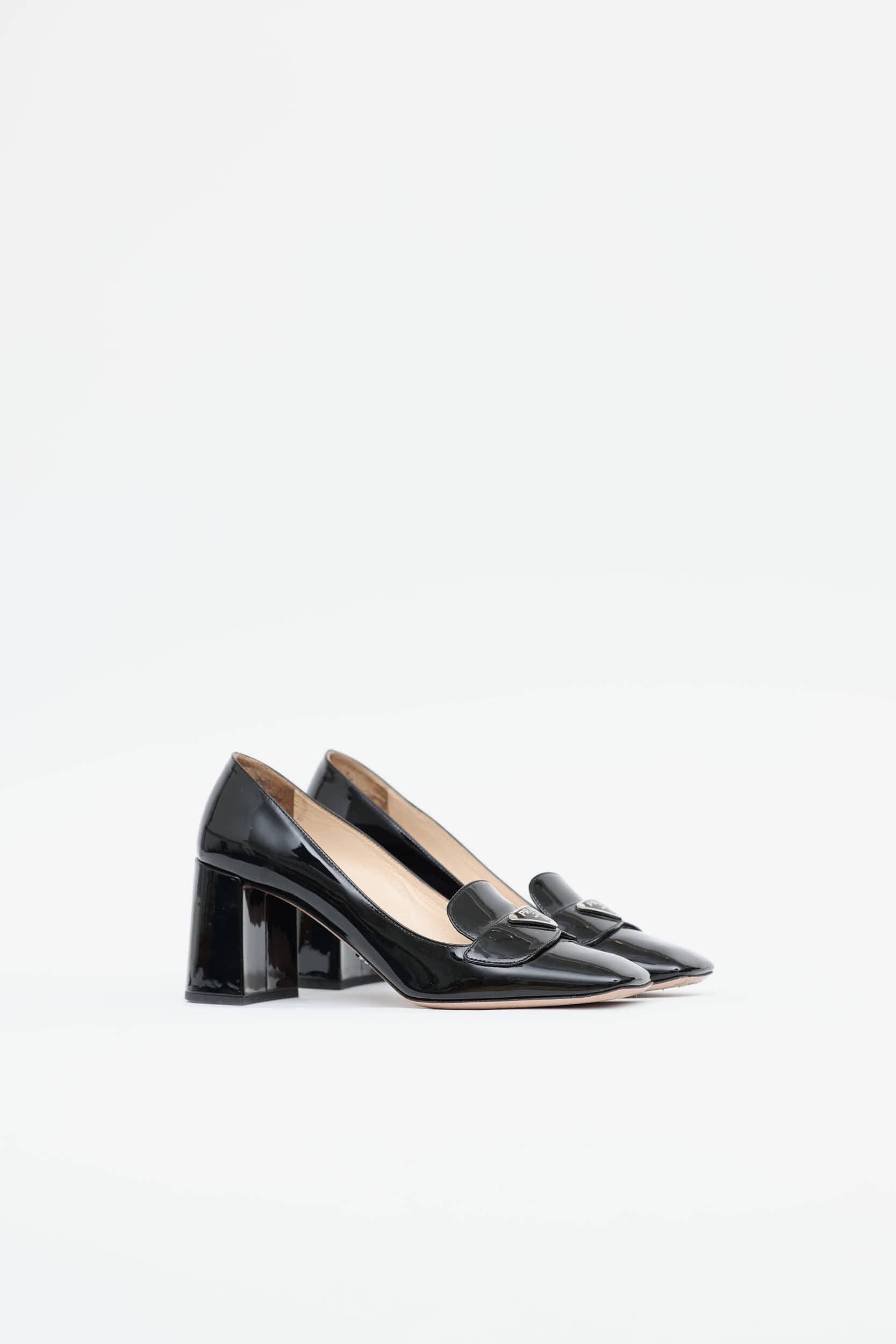Prada Patent Logo Block Heel