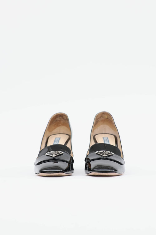 Prada Patent Logo Block Heel