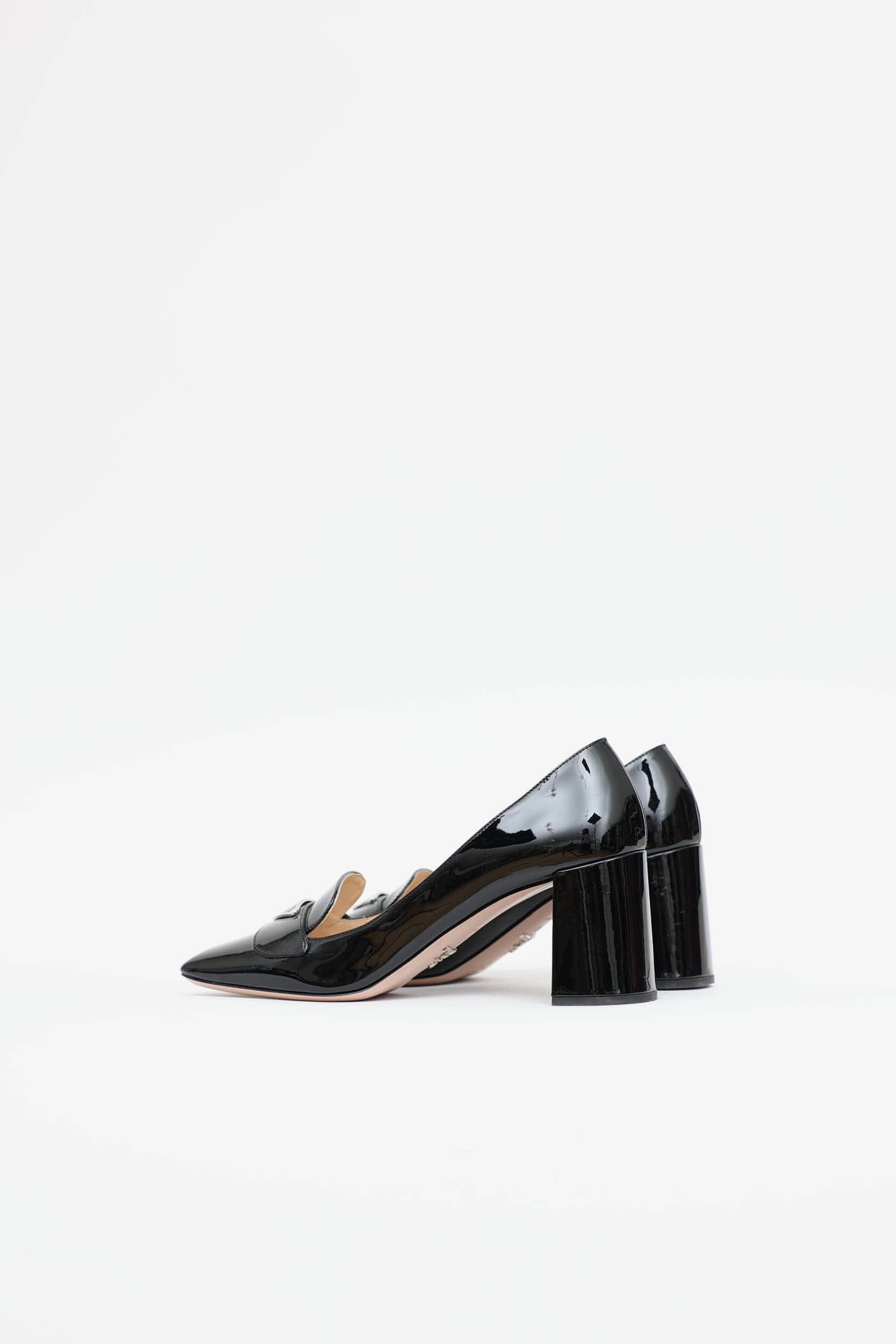 Prada Patent Logo Block Heel