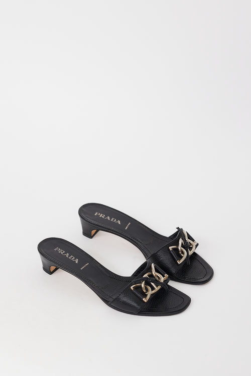 Prada Black & Silver Chain Leather Heel
