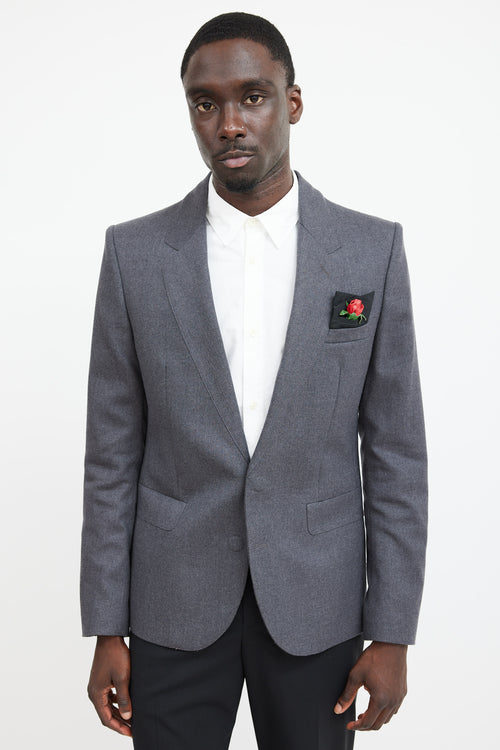 Prada Black & Multicolour Leather Rose Pocket Square