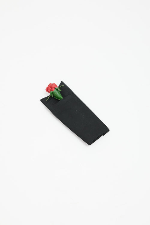 Prada Black & Multicolour Leather Rose Pocket Square