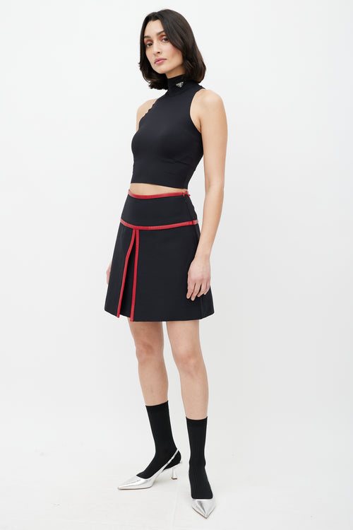 Prada Black & Red Leather Trim Skirt