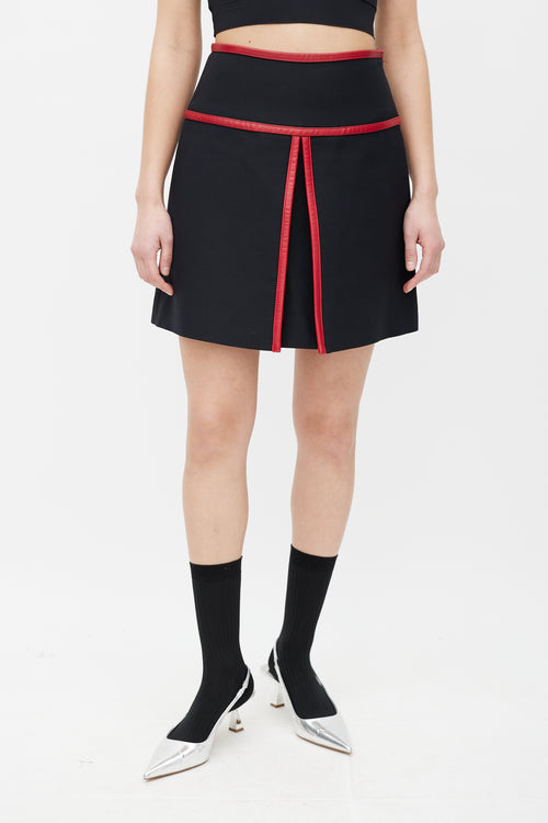 Prada Black & Red Leather Trim Skirt