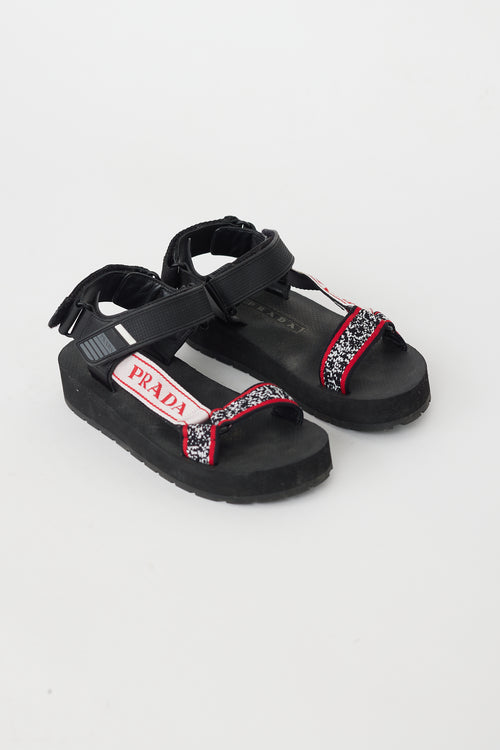 Prada Black & Red Sport Knit Sandal