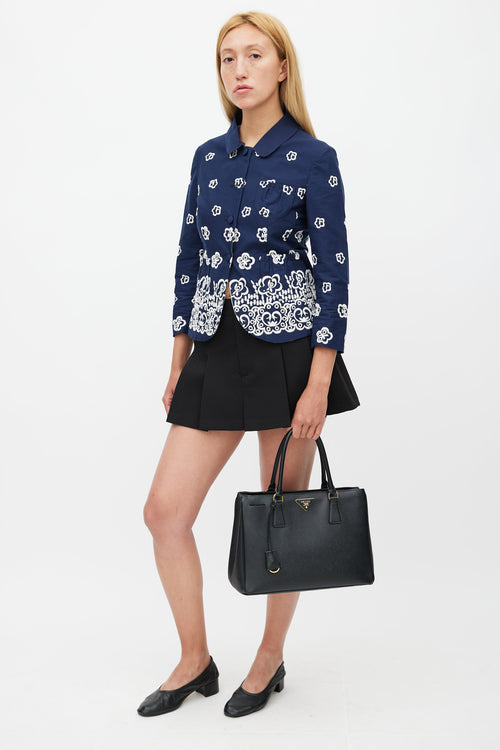 Miu Miu Navy & White Floral Embroidered Jacket
