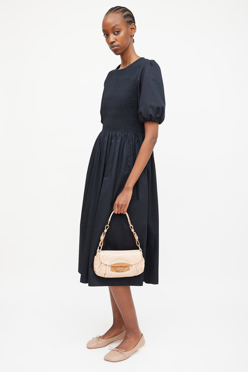 Prada Beige Vitello & Embossed Leather Shoulder Bag