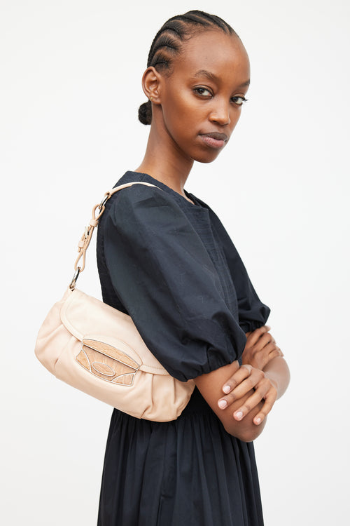 Prada Beige Vitello & Embossed Leather Shoulder Bag