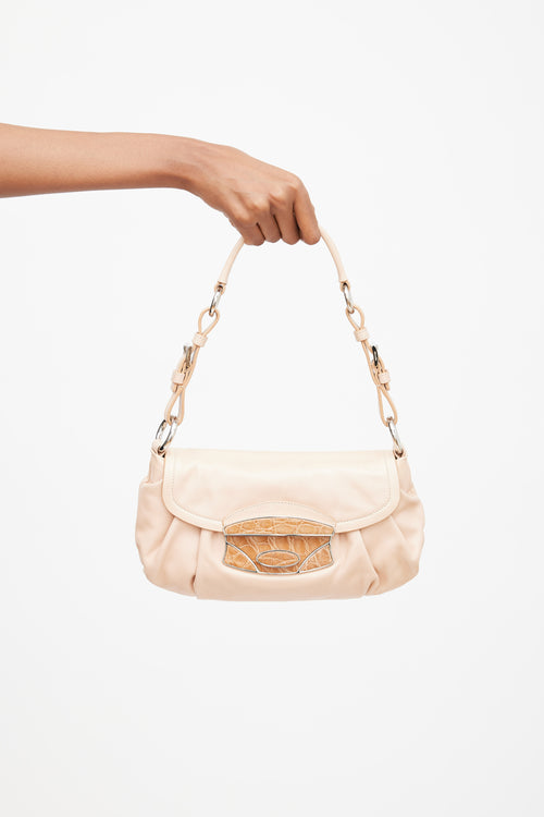 Prada Beige Vitello & Embossed Leather Shoulder Bag
