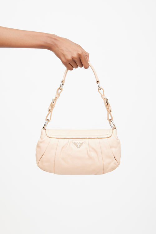 Prada Beige Vitello & Embossed Leather Shoulder Bag