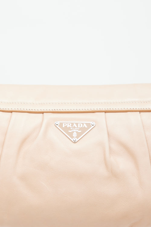 Prada Beige Vitello & Embossed Leather Shoulder Bag