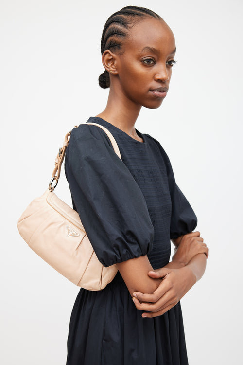 Prada Beige Vitello & Embossed Leather Shoulder Bag