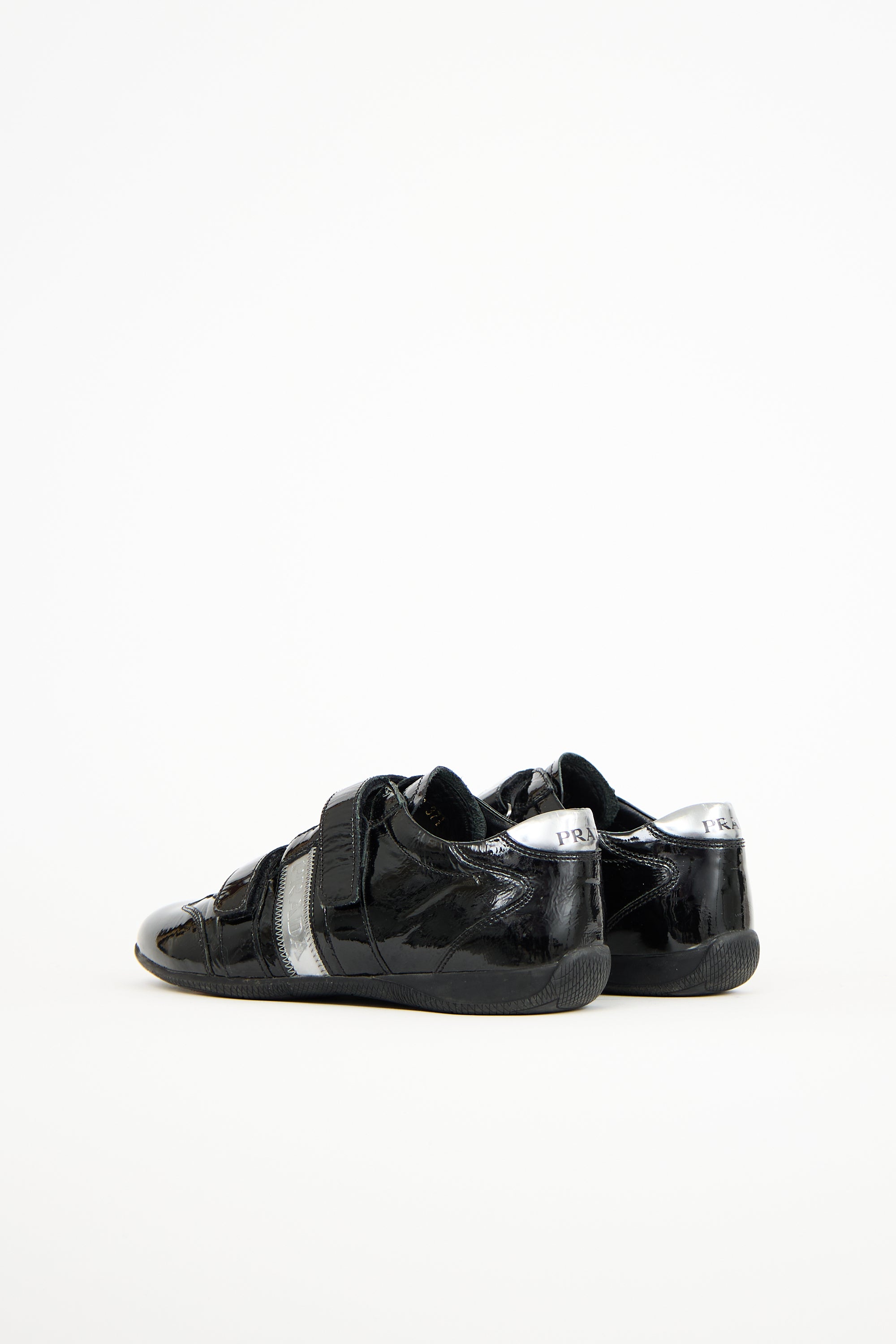 Prada Black & Silver Patent Leather Velcro Sneaker