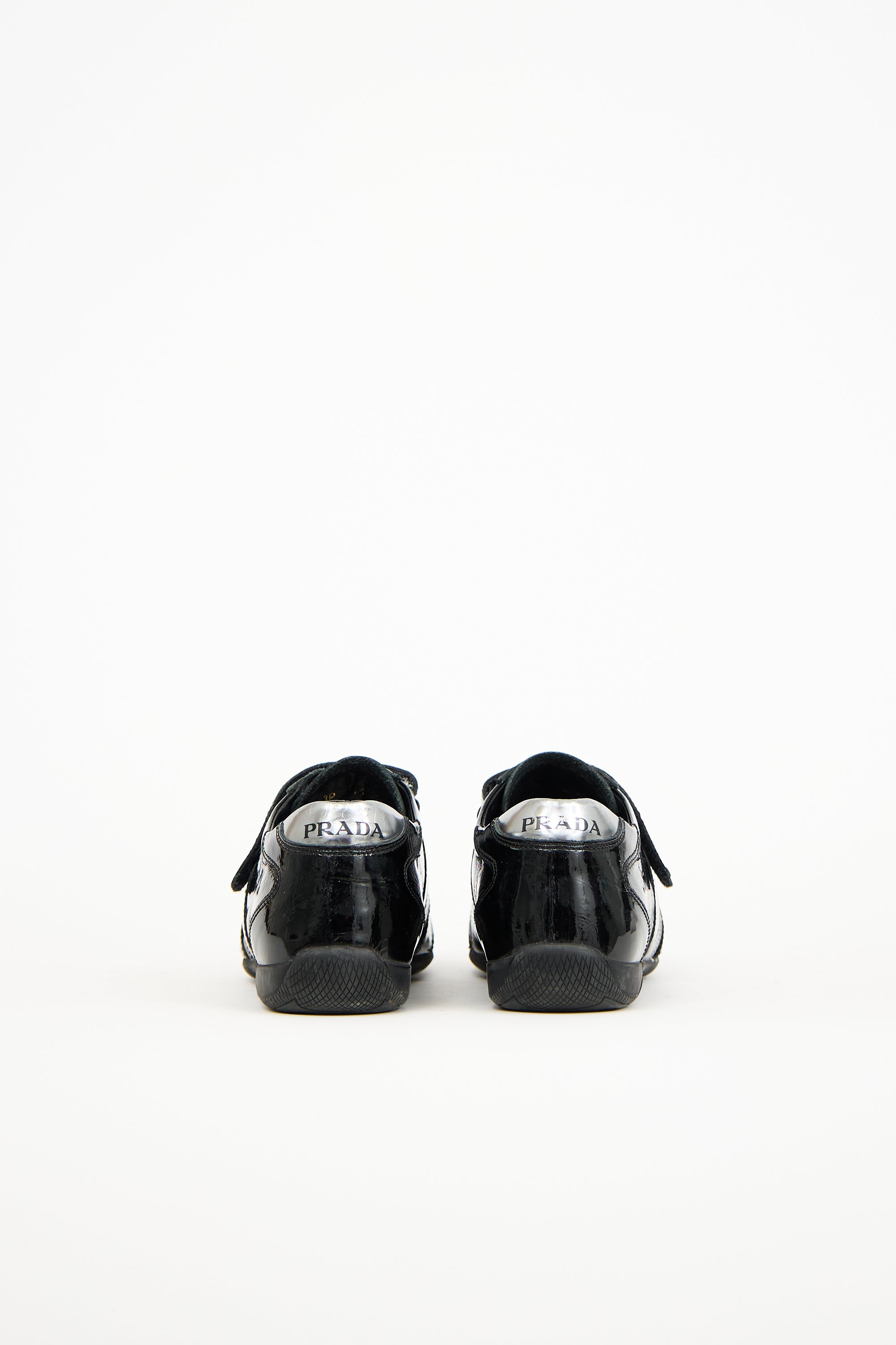 Prada Black & Silver Patent Leather Velcro Sneaker