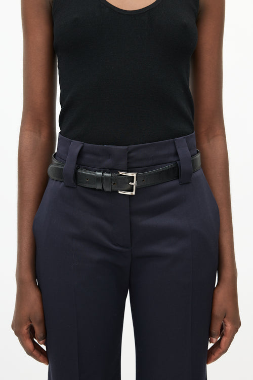 Prada Black & Silver Saffiano Belt