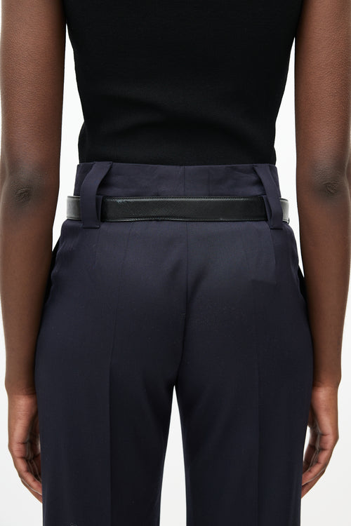 Prada Black & Silver Saffiano Belt
