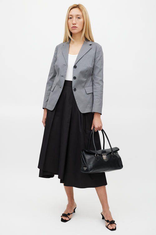 Prada Black & Silver Vitello Leather Bag
