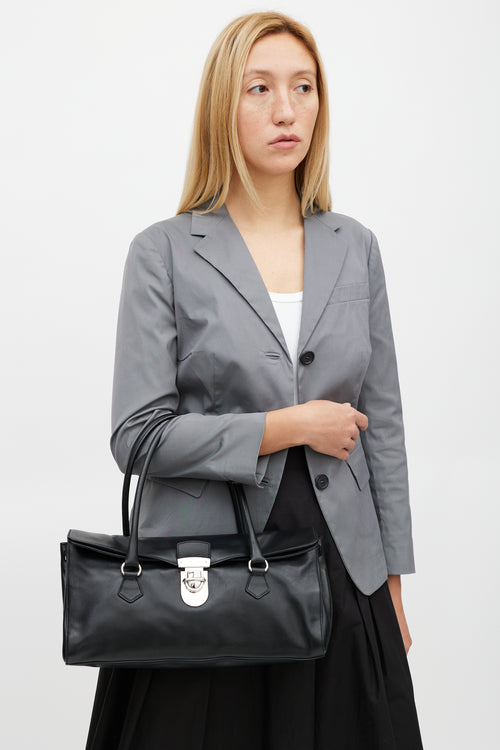 Prada Black & Silver Vitello Leather Bag