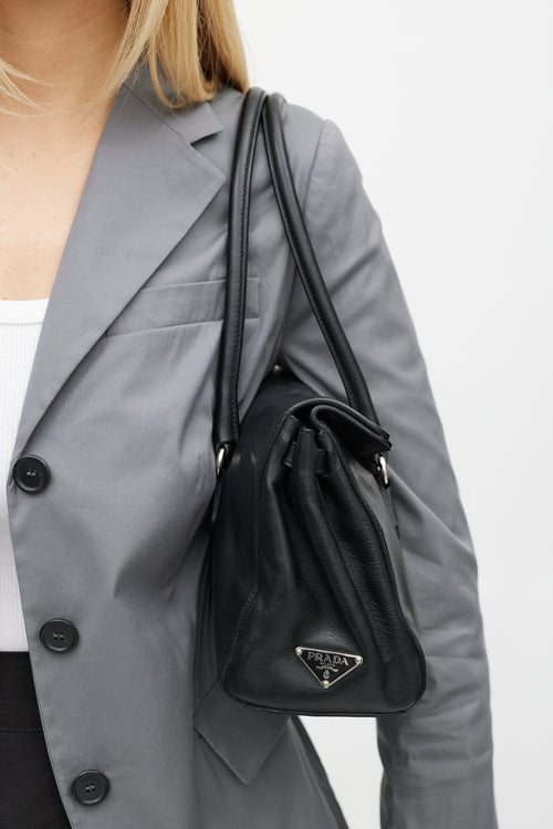Prada Black & Silver Vitello Leather Bag