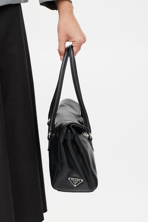 Prada Black & Silver Vitello Leather Bag