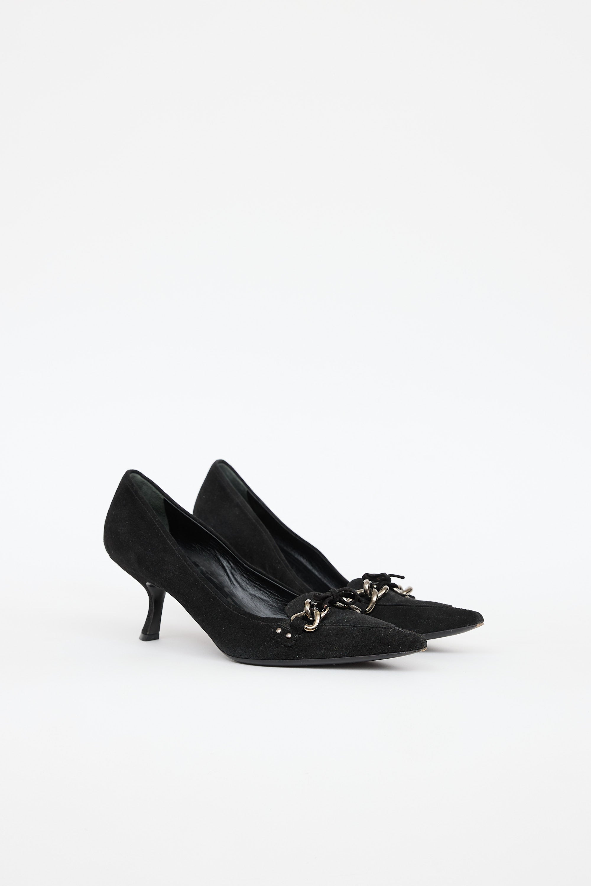 Prada Suede Chain Kitten Heel