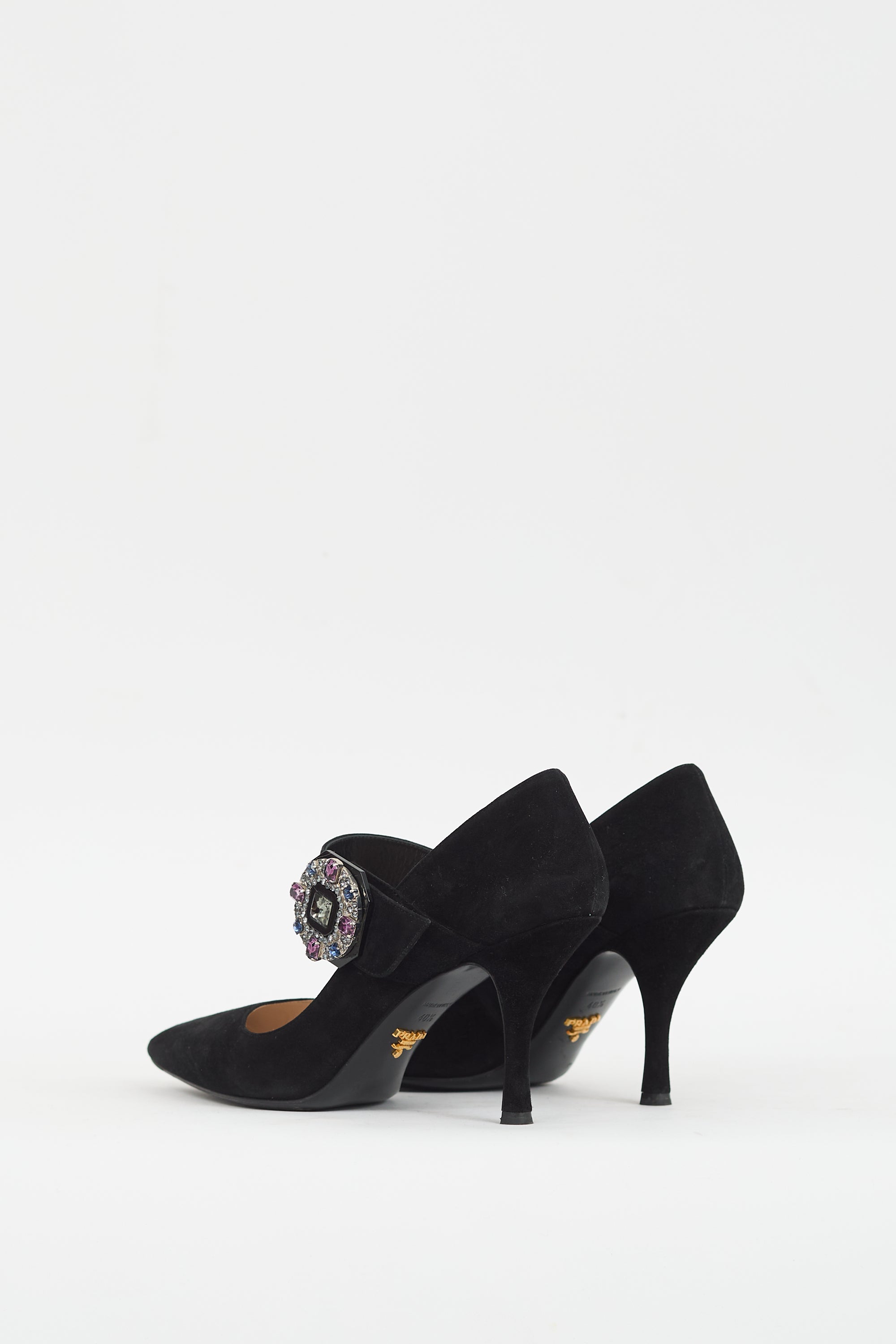 Prada Black Suede Embellished Strap Pump