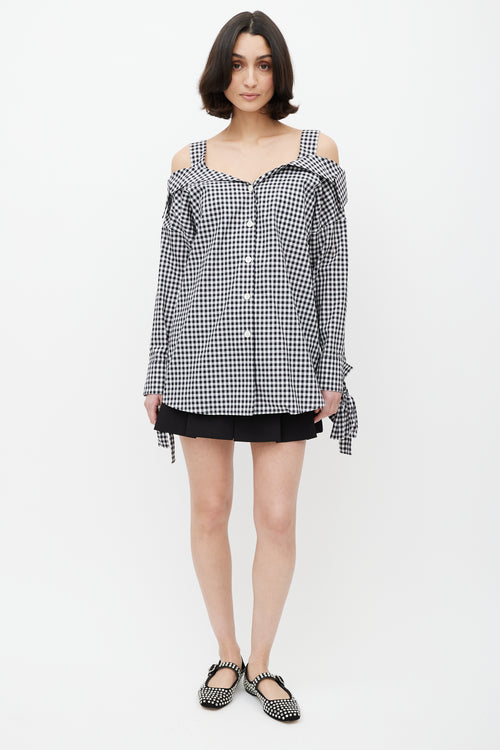 Prada Black & White Gingham Off The Shoulder Shirt