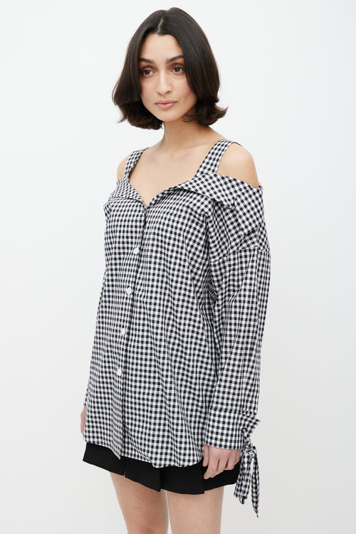 Prada Black & White Gingham Off The Shoulder Shirt