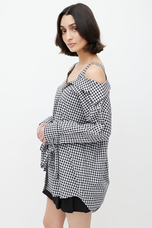 Prada Black & White Gingham Off The Shoulder Shirt