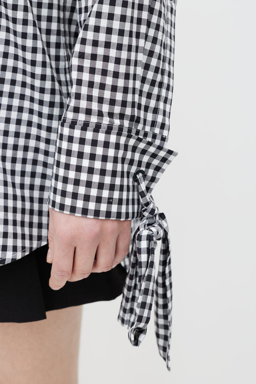 Prada Black & White Gingham Off The Shoulder Shirt