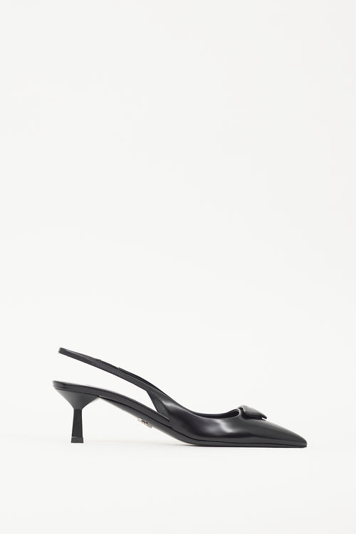 Prada Black & White Leather Logo Mule