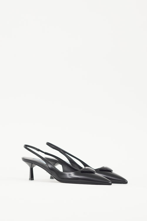 Prada Black & White Leather Logo Mule