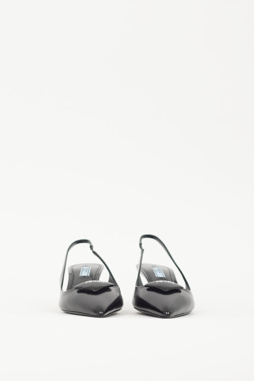 Prada Black & White Leather Logo Mule