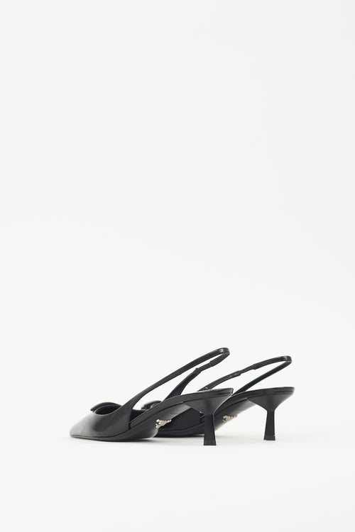Prada Black & White Leather Logo Mule