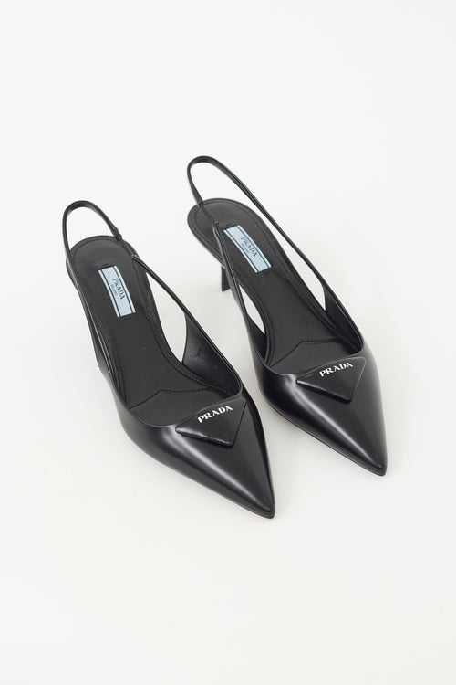 Prada Black & White Leather Logo Mule
