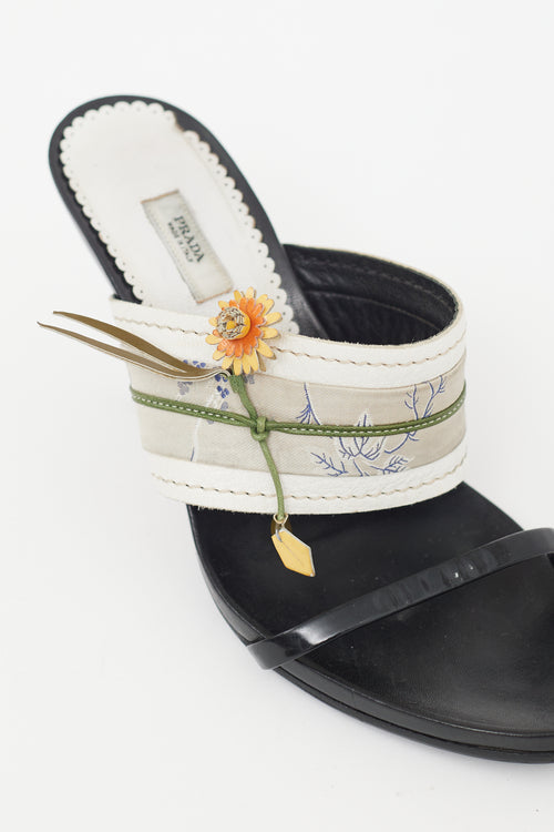 Prada Vintage Black & White Floral Heeled Mule