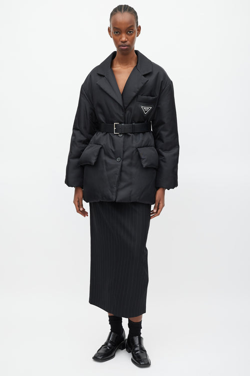 Prada Black & White Padded Re-Nylon Blazer