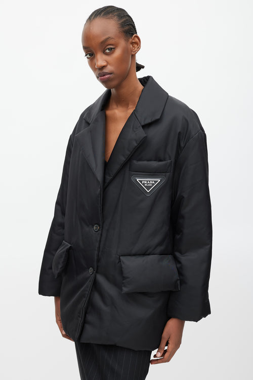 Prada Black & White Padded Re-Nylon Blazer