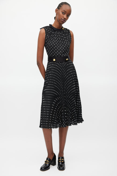Prada Black & White Polka Dot Pleated Belted Dress