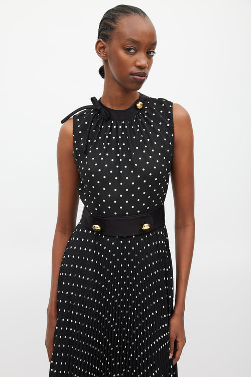 Prada Black & White Polka Dot Pleated Belted Dress