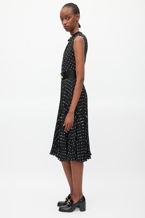 Prada Black & White Polka Dot Pleated Belted Dress
